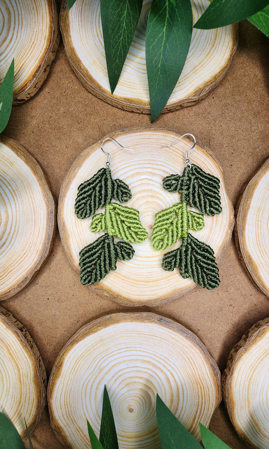 Boucles d'oreilles vertes macramé